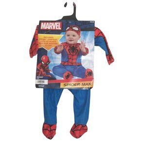 Marvel Spider-Man Infant 0-6 Months Fleece Jumpsuit with Attached Booties Hat Re